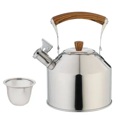 Čajnik z ročajem v imitaciji lesa + cedilo 1,5l / indukcija / inox, pvc
