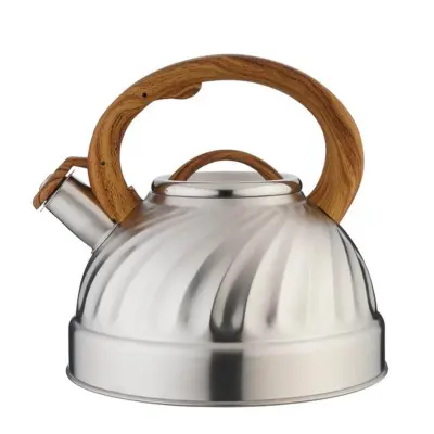 Čajnik z ročajem v imitaciji lesa 3l / srebrn / indukcija / inox, pvc