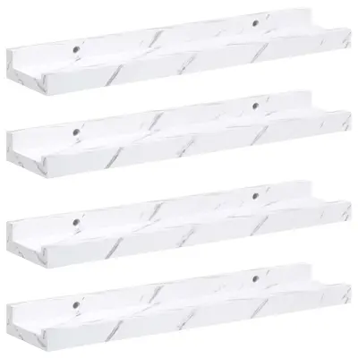 vidaXL Stenska polica 4 pcs Beli marmor 40 x 9 x 3 cm Konstruiran les