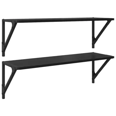 vidaXL Stenske police s polico 2 pcs Črna Orehovina 80 x 25 x 25,5 cm