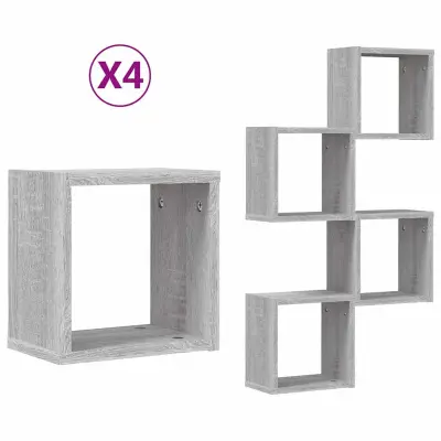 vidaXL Stenske police s polico 4 pcs Siva Sonoma 26 x 15 x 26 cm