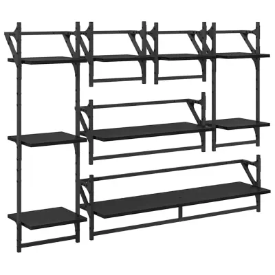 vidaXL Komplet stenskih polic 6 pcs Črna Orehovina 100 x 25 x 30 cm