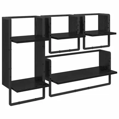 vidaXL Komplet stenskih polic 4 pcs Črna Orehovina 65 x 25 x 30 cm