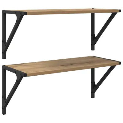 vidaXL Stenske police s polico 2 pcs Umetni hrast 60 x 25 x 25,5 cm