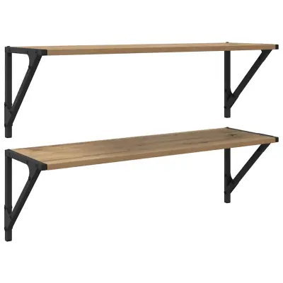 vidaXL Stenske police s polico 2 pcs Umetni hrast 80 x 25 x 25,5 cm