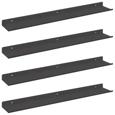 vidaXL Ležeča polica 4 pcs Črna 60 x 8,5 x 2,5 cm Jeklo