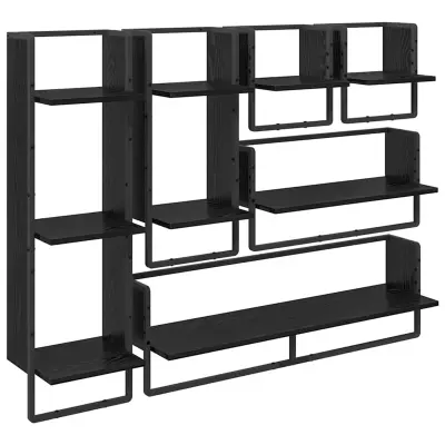 vidaXL Komplet stenskih polic 6 pcs Črna Orehovina 100 x 25 x 30 cm