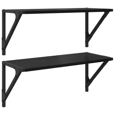 vidaXL Stenske police s polico 2 pcs Črna Orehovina 60 x 25 x 25,5 cm