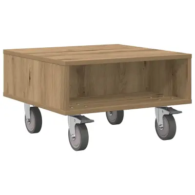 vidaXL Stranska miza s kolesi Umetni hrast 50,5 x 50 x 30 cm