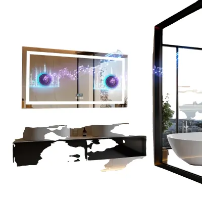 LED ogledalo za kopalnico, Bluetooth zvočnik, funkcija proti meglenju, svetlo siva