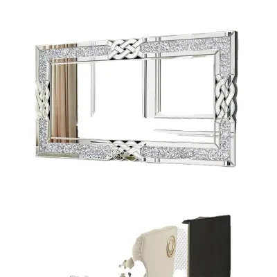 Ogledalo na steni, pravokotna oblika, dekorativna sijoča površina, srebrno 90x60cm