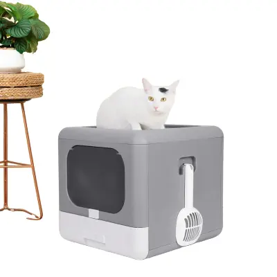 Kletka za mačje stranišče, zložljiva zasnova, dostop od zgoraj, SIVA