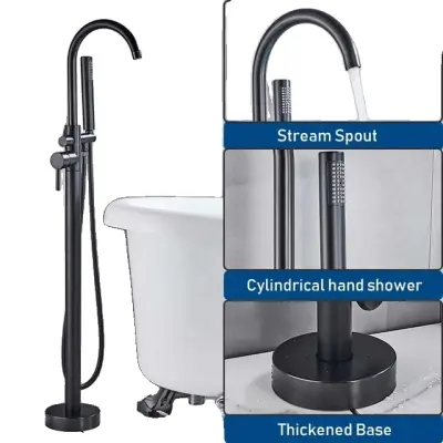 Prosto stoječa kopalna kad pipa, dizajn z nogami, enojni krmilnik, mat črna