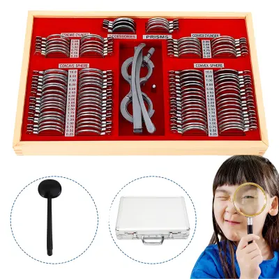 Oftalmološki set preizkusnih leč, 104 leče, trdna aluminijasta torba, natančna ocena vida