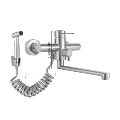 Kuhinjska pipa, montirana na steno, 360° rotacijska, trajna iz nerjavečega jekla, Srebrna, G1/2