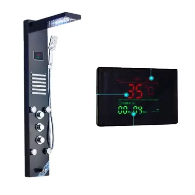 Tuš panel, dizajn slapov, masažni sistem, črn