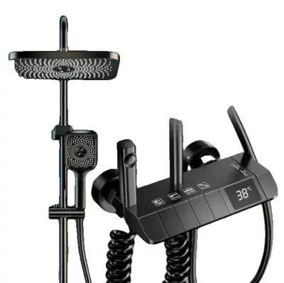 Kopalniška tuš pipa, 4 možnosti funkcionalnosti, trdna konstrukcija, črna z Digisplay