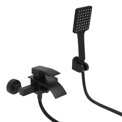 Stenski mešalnik za kopel z vodopadom, dvojni izhod za vodo, moderna črna obdelava, Kot prikazano