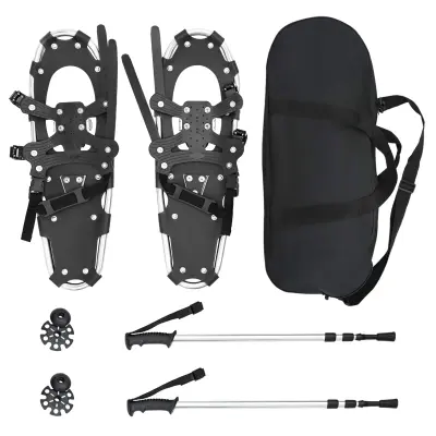 vidaXL 3 V 1 snežni čevlji s pohodniškimi palicami Srebro in črno