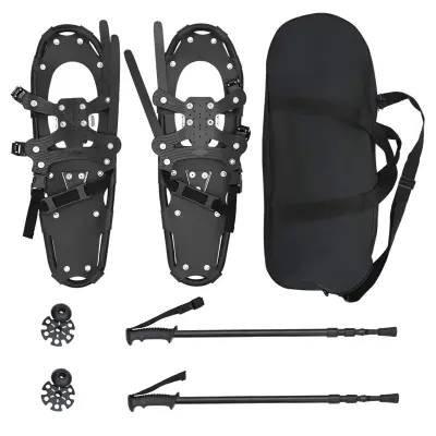 vidaXL 3 V 1 snežni čevlji s pohodniškimi palicami Črna 63,5 x 21 cm