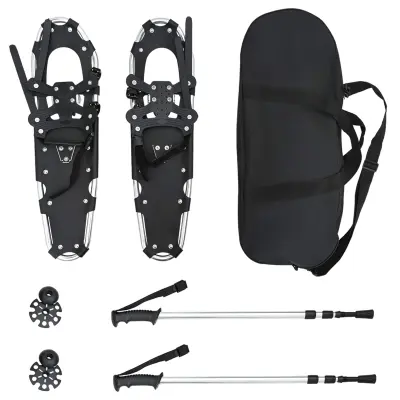 vidaXL 3 V 1 snežni čevlji s pohodniškimi palicami Srebro in črno