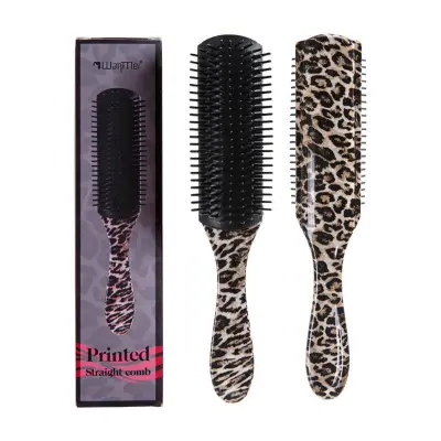 Črni leopard tiskani devetrvrstni masažni glavnik z blazinico