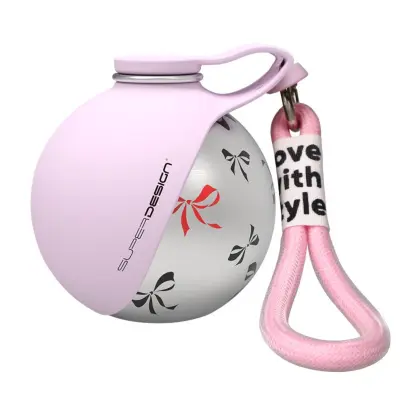 Prenosna steklenica za pse 285ml, okrogla roza, 304 nerjaveče jeklo