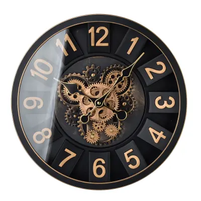 Stenska ura plastika Mondex Ramsey 40x40x7 cm črna z medeninastimi detajli 1 kos