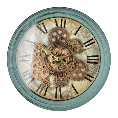 Stenska ura steklo/plastika RAMSEY 35x35x7 cm turkizna/baker 1 kos