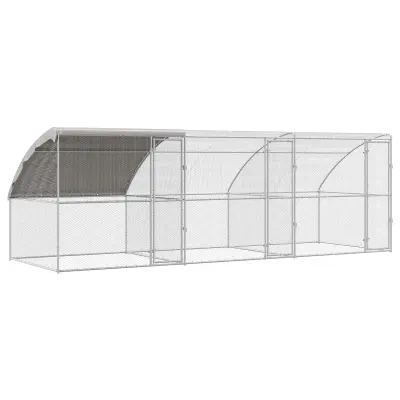 vidaXL Kletka za piščance 3 pcs srebrna 600 x 200 x 200 cm Jeklo in PE