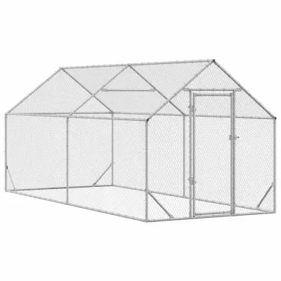 vidaXL Kletka za piščance srebrna 200x170x177cm Cinkana jeklena