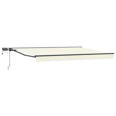 vidaXL Ročno senčilo s LED-ji krema 5 × 3,5 m Poliester s PU premazom