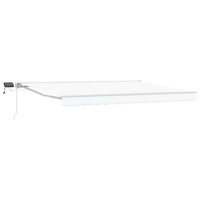 vidaXL Ročno senčilo s LED-ji Bela 4 × 3 m Poliester s PU premazom