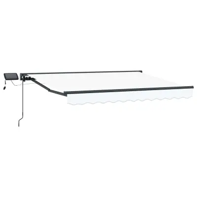 vidaXL Ročno senčilo s LED-ji Bela 3 x 2,5 m Poliester s PU premazom