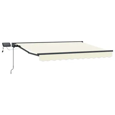 vidaXL Ročno senčilo s LED-ji Krem 3 x 2,5 m Poliester s PU premazom