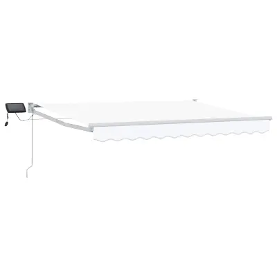 vidaXL Ročna zložljiva senčnica z LED lučmi Bela 3,5 x 2,5 m