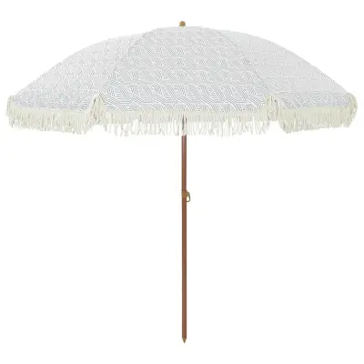 vidaXL Plažni dežnik Siva in bela 205 x 205 x 210 cm
