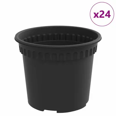 vidaXL Okrogli cvetlični lonec 24 pcs Črna Ø 12,5 x 10 cm Plastika