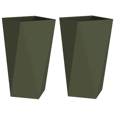 vidaXL Cvetlično korito 2 pcs Oljčno zelena 40 x 40 x 75 cm Jeklo