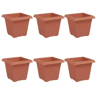 vidaXL Kvadratna cvetlična posoda 6 pcs Kamnito rdeča 16 x 16 x 14 cm
