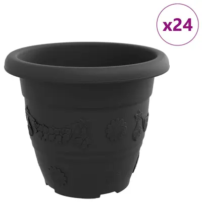 vidaXL Okrogli cvetlični lonec 24 pcs Črna Ø 22 x 18 cm Plastika