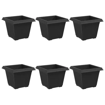 vidaXL Kvadratna cvetlična posoda 6 pcs Črna 33 x 33 x 26 cm Plastika