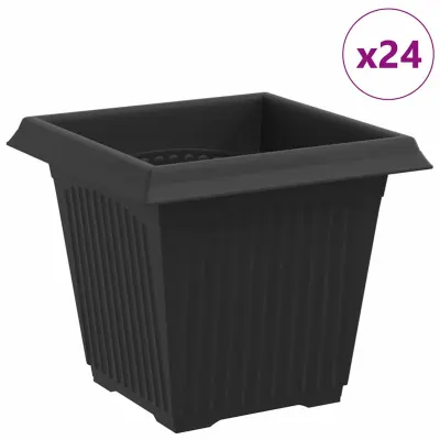 vidaXL Kvadratna cvetlična posoda 24 pcs Črna 16 x 16 x 14 cm Plastika