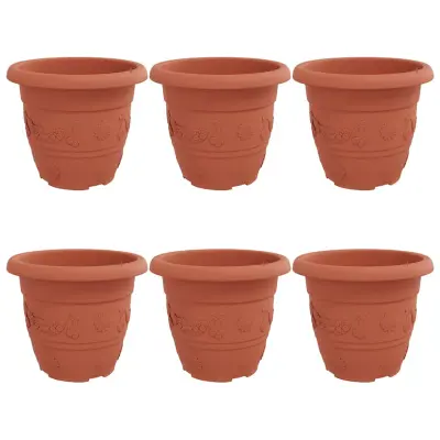 vidaXL Okrogli cvetlični lonec 6 pcs Kamnito rdeča Ø 30 x 25 cm