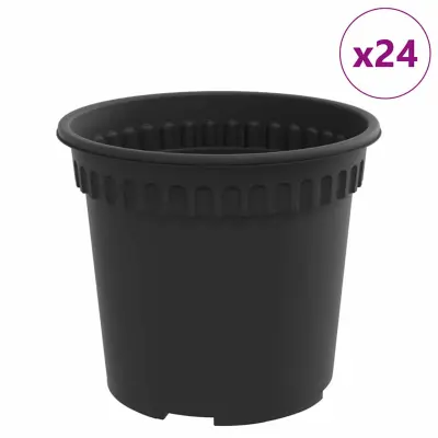 vidaXL Okrogli cvetlični lonec 24 pcs Črna Ø 15 x 12 cm Plastika