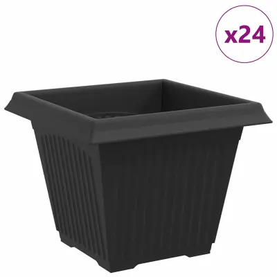 vidaXL Kvadratna cvetlična posoda 24 pcs Črna 38 x 38 x 30 cm Plastika