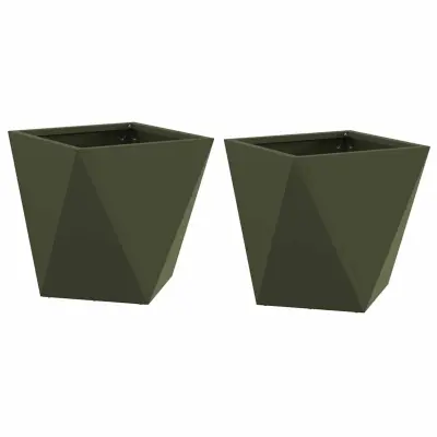 vidaXL Cvetlično korito 2 pcs Oljčno zelena 30 x 30 x 30 cm Jeklo