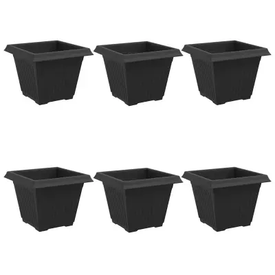 vidaXL Kvadratna cvetlična posoda 6 pcs Črna 38 x 38 x 30 cm Plastika