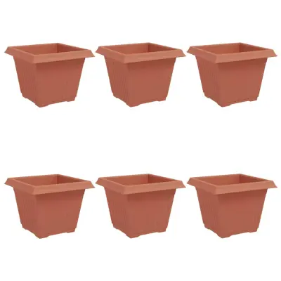 vidaXL Kvadratna cvetlična posoda 6 pcs Kamnito rdeča Plastika