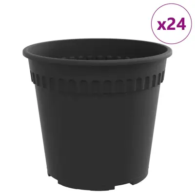 vidaXL Okrogli cvetlični lonec 24 pcs Črna Ø 19 x 16 cm Plastika